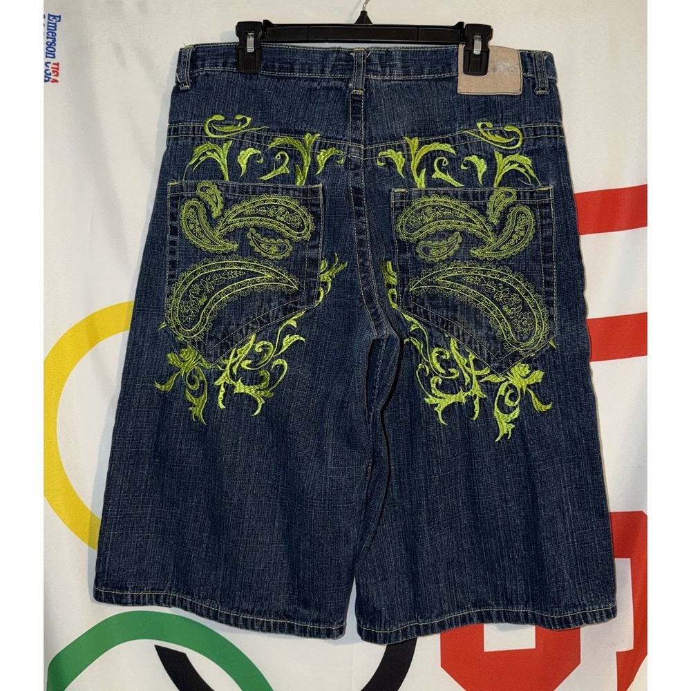 Vintage Y2K Red Ape Jean Shorts 36 Denim Baggy Wide Leg